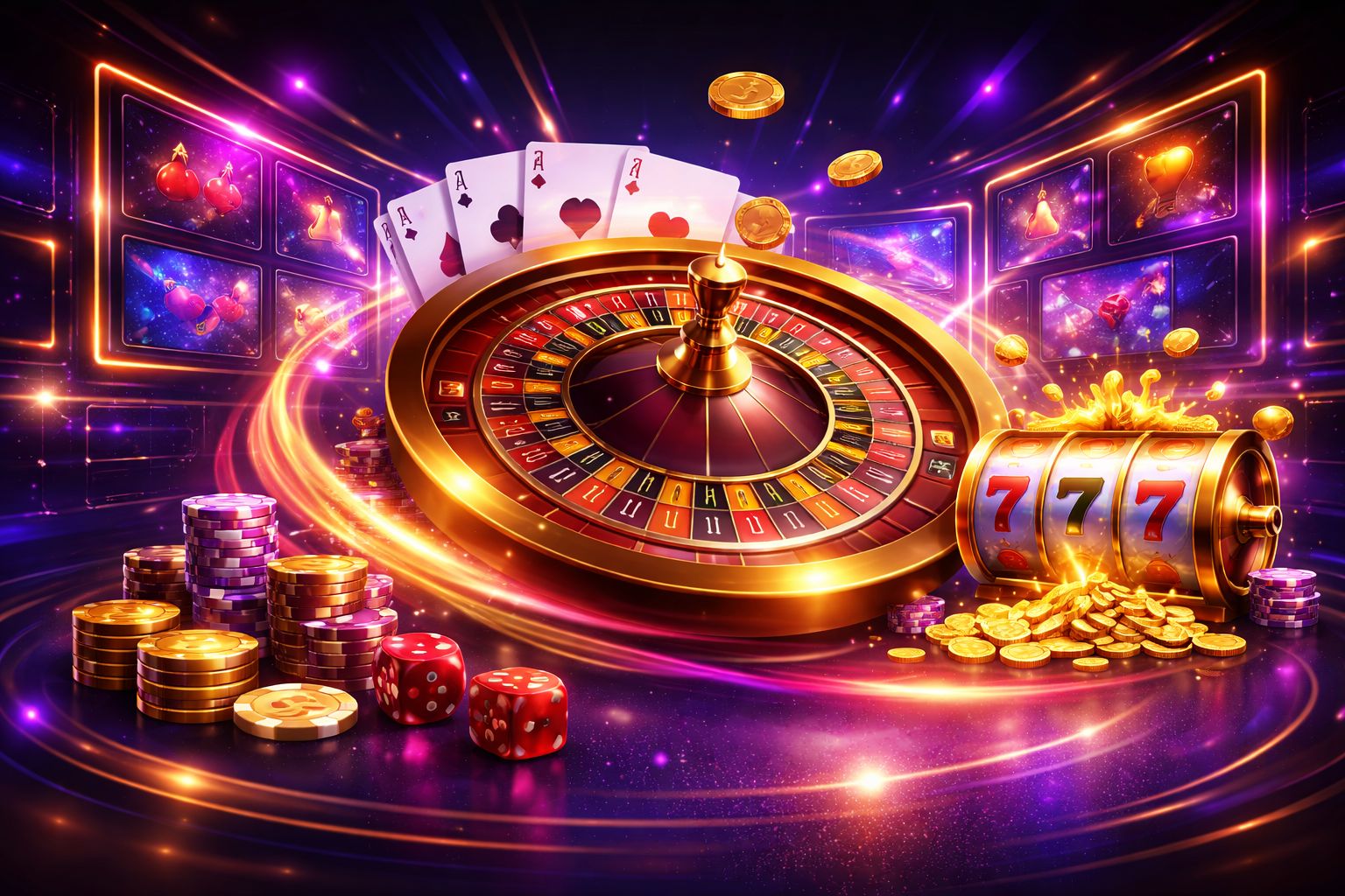 Digital casino gameplay on ACE444 featuring live tables, slot symbols and premium online entertainment styling