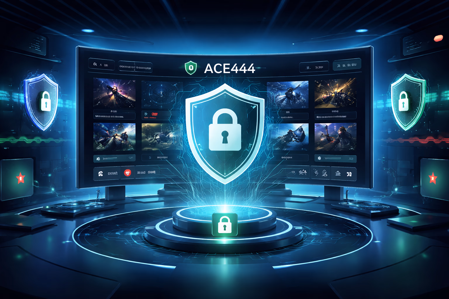 Digital shield and secure ACE444 member access interface with bright gaming visuals in Bangladesh theme