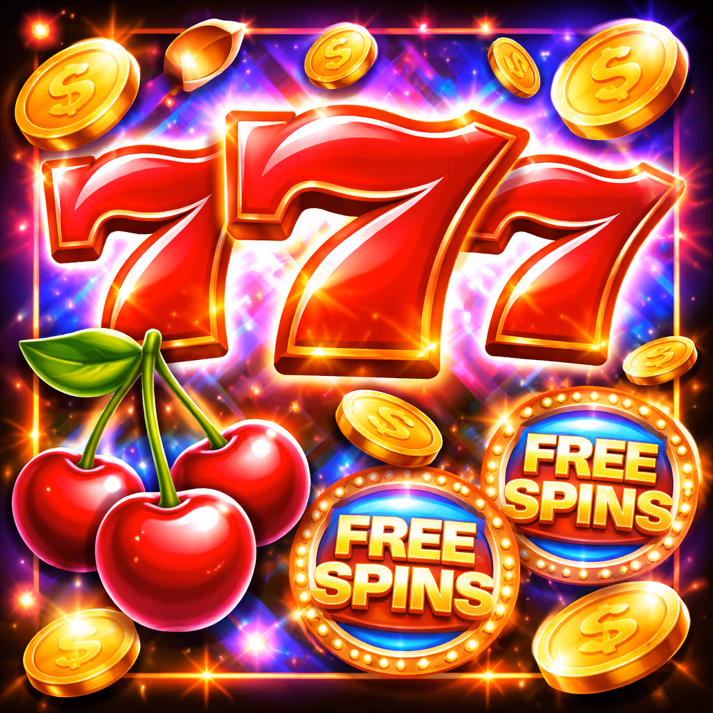 Close view of colorful slot interface with shining symbols, free spin effects, and premium ACE444 reel design